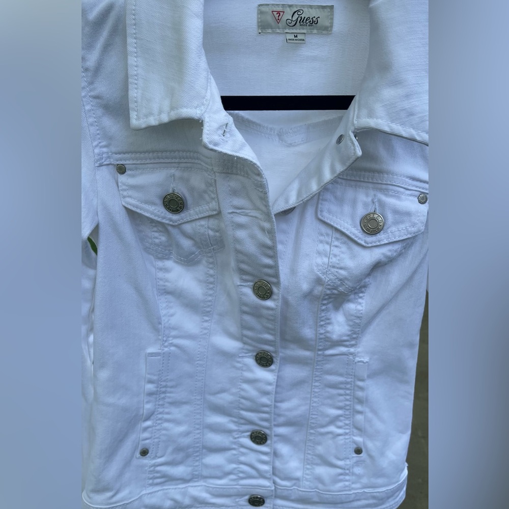 Guess Classic White Fitted Denim Jean Jacket Sz M - Picture 4 of 12